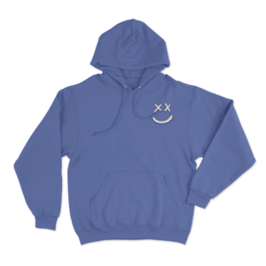 White Smiley Logo Unisex Hoodie Blue
